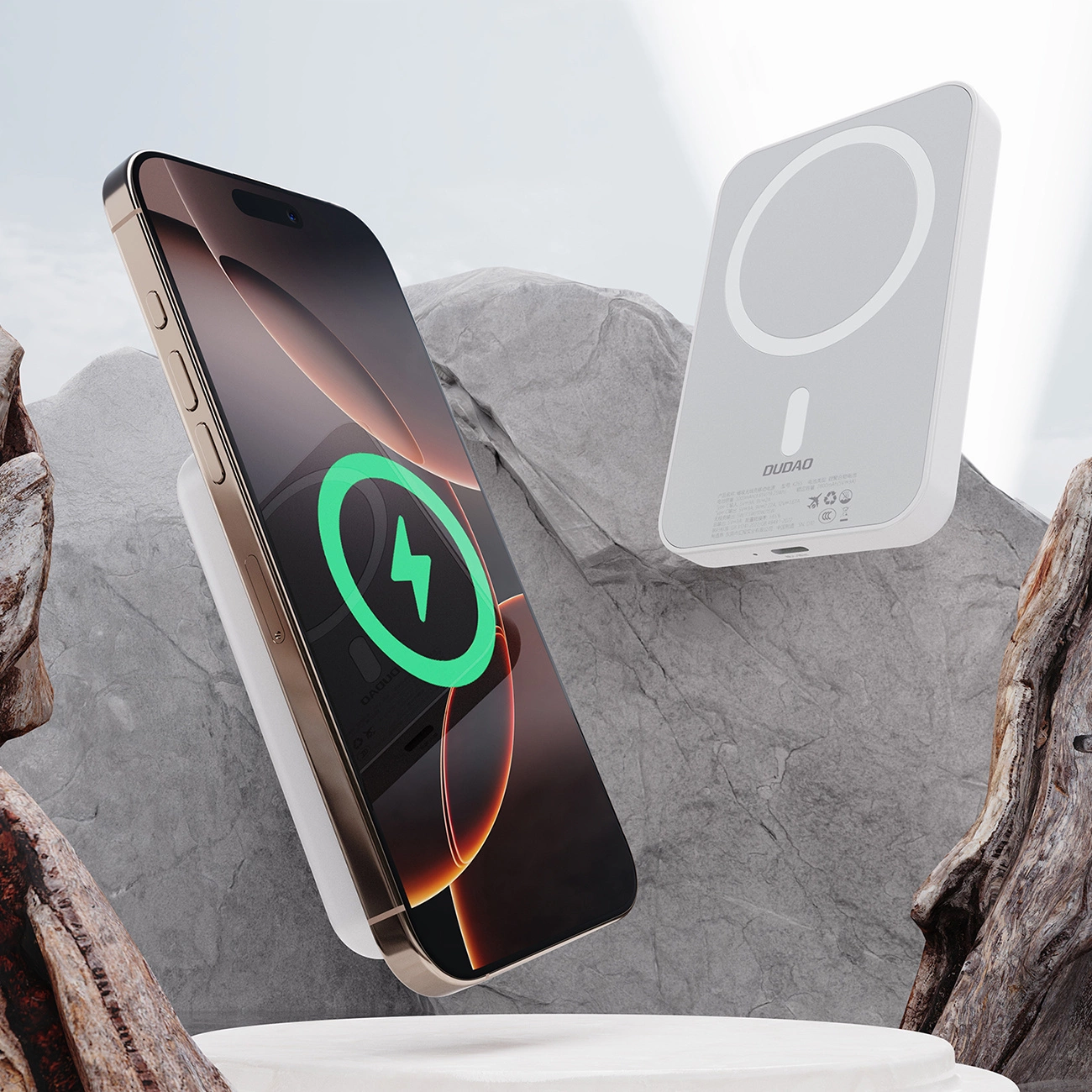 Zewnętrzna bateria bezprzewodowa Dudao K26s, 5000mAh, 20W, PD + FQI, 1 x QI - 1 x USB-C, Biała