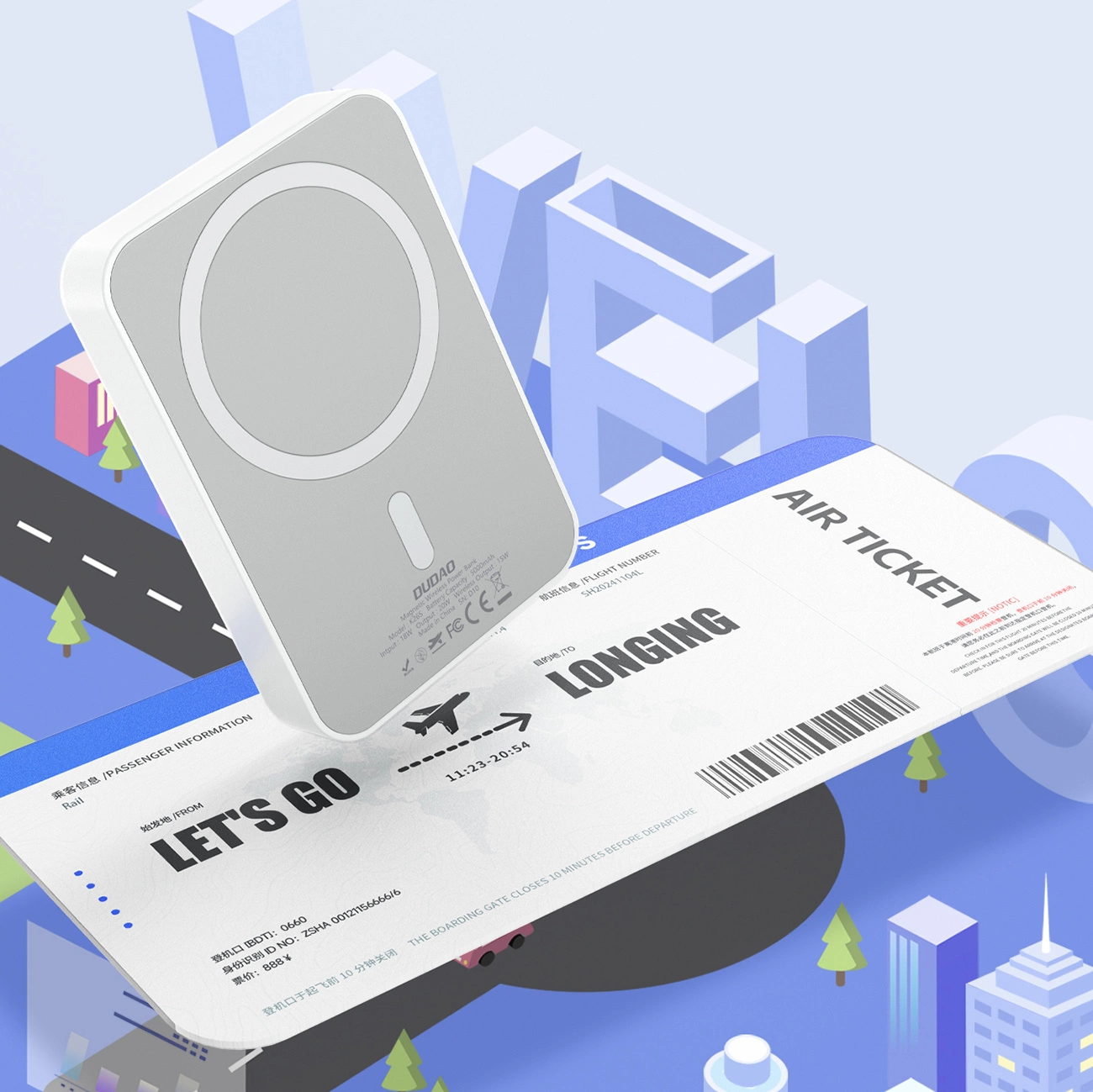 Zewnętrzna bateria bezprzewodowa Dudao K26s, 5000mAh, 20W, PD + FQI, 1 x QI - 1 x USB-C, Biała