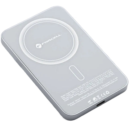 Zewnętrzna bateria bezprzewodowa Forcell F5K8, 5000mAh, 15W, PD + FQI, 1 x QI - 1 x USB-C, Biała