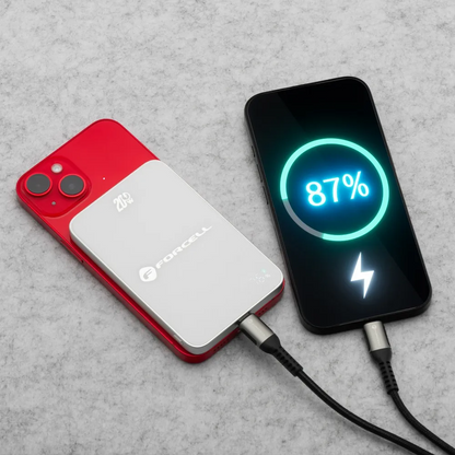 Zewnętrzna bateria bezprzewodowa Forcell F5K8, 5000mAh, 15W, PD + FQI, 1 x QI - 1 x USB-C, Biała