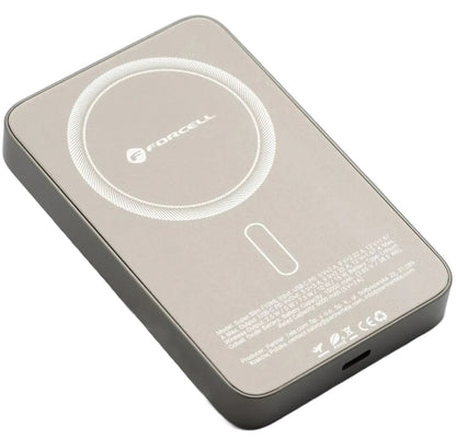 Zewnętrzna bateria bezprzewodowa Forcell F5K8, 5000mAh, 15W, PD + FQI, 1 x QI - 1 x USB-C, Złota