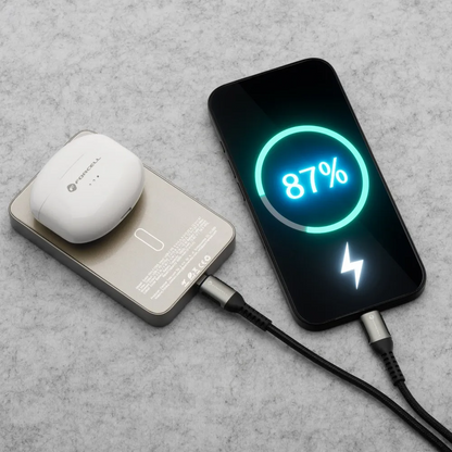 Zewnętrzna bateria bezprzewodowa Forcell F5K8, 5000mAh, 15W, PD + FQI, 1 x QI - 1 x USB-C, Złota