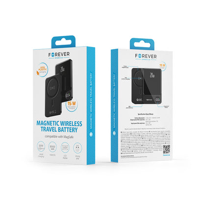 Zewnętrzna bateria bezprzewodowa Forever MATB-200, 5000mAh, 20W, PD + FQI, 1 x QI - 1 x USB-C, Czarna