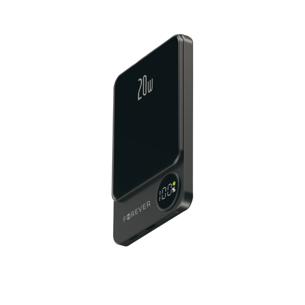 Zewnętrzna bateria bezprzewodowa Forever MATB-200, 5000mAh, 20W, PD + FQI, 1 x QI - 1 x USB-C, Czarna
