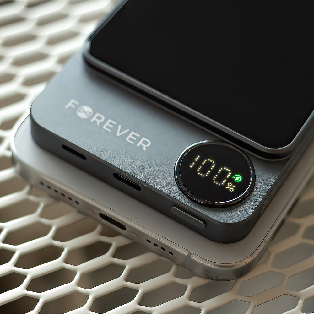 Zewnętrzna bateria bezprzewodowa Forever MATB-200, 5000mAh, 20W, PD + FQI, 1 x QI - 1 x USB-C, Czarna
