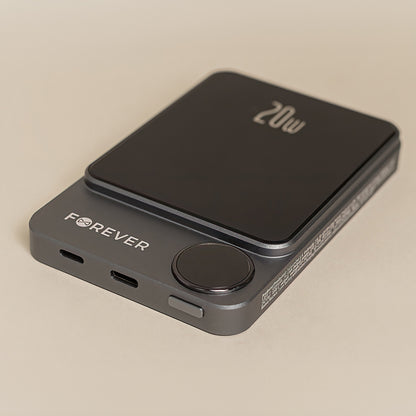 Zewnętrzna bateria bezprzewodowa Forever MATB-200, 5000mAh, 20W, PD + FQI, 1 x QI - 1 x USB-C, Czarna