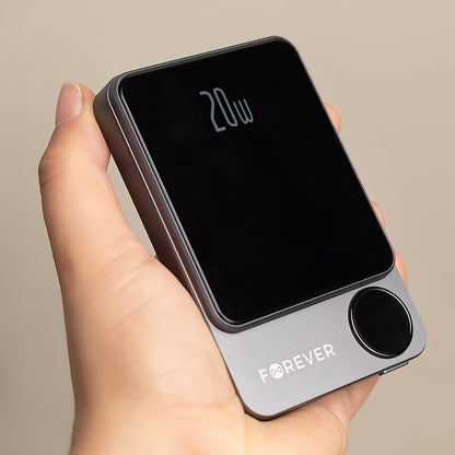 Zewnętrzna bateria bezprzewodowa Forever MATB-200, 5000mAh, 20W, PD + FQI, 1 x QI - 1 x USB-C, Czarna