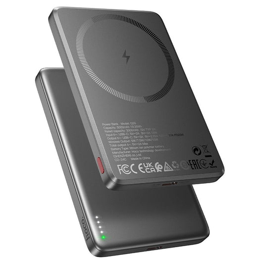Bezprzewodowy powerbank HOCO Q26, 5000mAh, 20W, PD + FQI, 1 x QI - 1 x USB-C, Szary