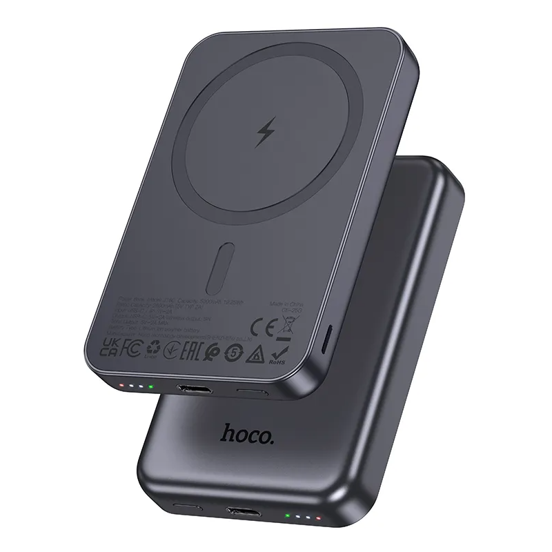Bezprzewodowy powerbank HOCO J160, 5000mAh, 10W, 1 x QI - 1 x USB-C, Szary