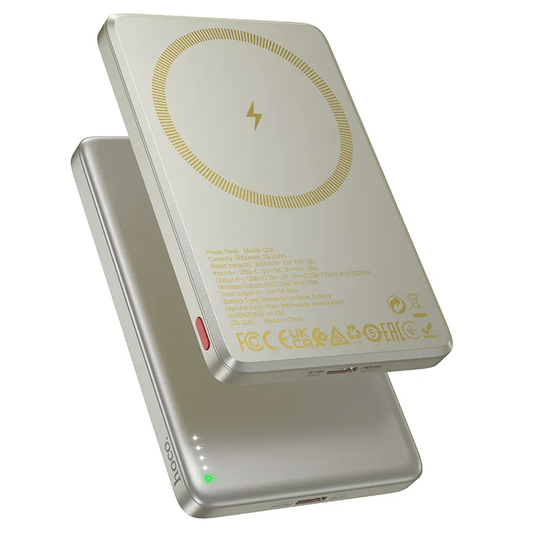 Bezprzewodowy powerbank HOCO Q26, 5000mAh, 20W, PD + FQI, 1 x QI - 1 x USB-C, Pomarańczowy