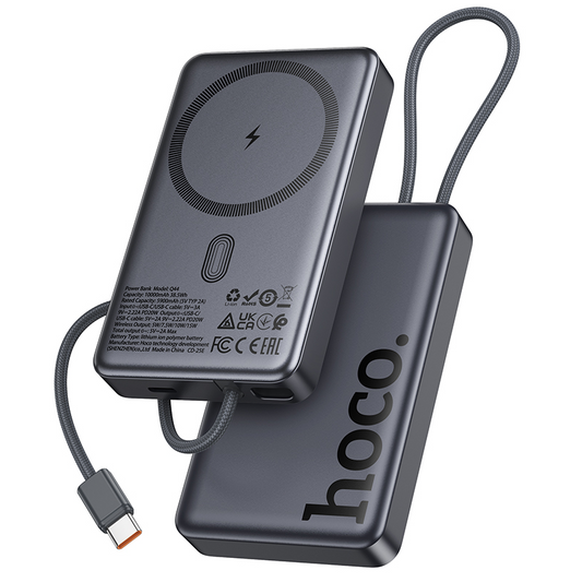 Bezprzewodowy powerbank HOCO Q44, 10000mAh, 20W, PD + FQI, 1 x QI - 2 x USB-C, Szary