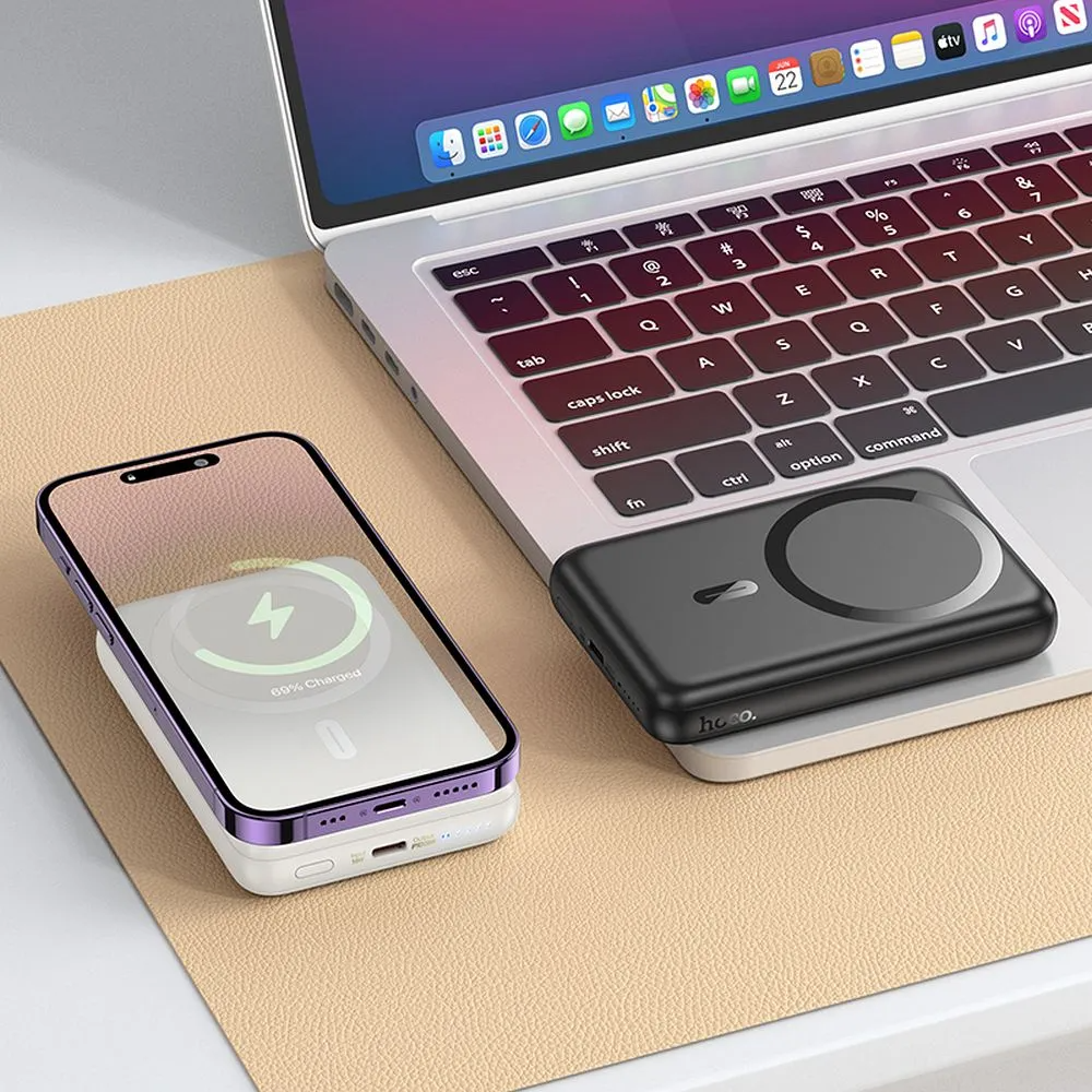 Zewnętrzna bateria bezprzewodowa HOCO J141, 10000mAh, 20W, PD + FQI, 1 x QI - 1 x USB-C, Czarna