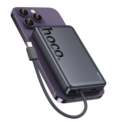 Bezprzewodowy powerbank HOCO Q44, 10000mAh, 20W, PD + FQI, 1 x QI - 2 x USB-C, Szary