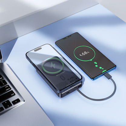 Bezprzewodowy powerbank HOCO Q44, 10000mAh, 20W, PD + FQI, 1 x QI - 2 x USB-C, Szary