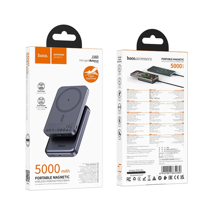 Bezprzewodowy powerbank HOCO J160, 5000mAh, 10W, 1 x QI - 1 x USB-C, Szary