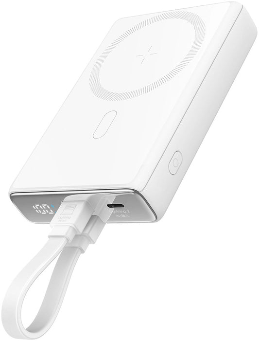 Zewnętrzna bateria bezprzewodowa Joyroom JR-PBM01, 10000mAh, 20W, QC + PD + FQI, 1 x Lightning - 1 x QI - 1 x USB-C, Biała