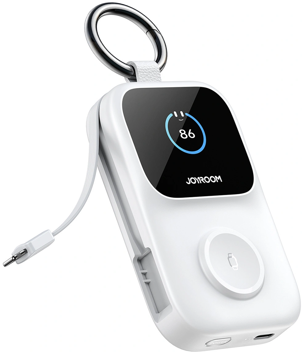 Bezprzewodowy powerbank Joyroom JR-W19, 5000mAh, 20W, QC + PD, 1 x Lightning - 1 x QI - 2 x USB-C, biały