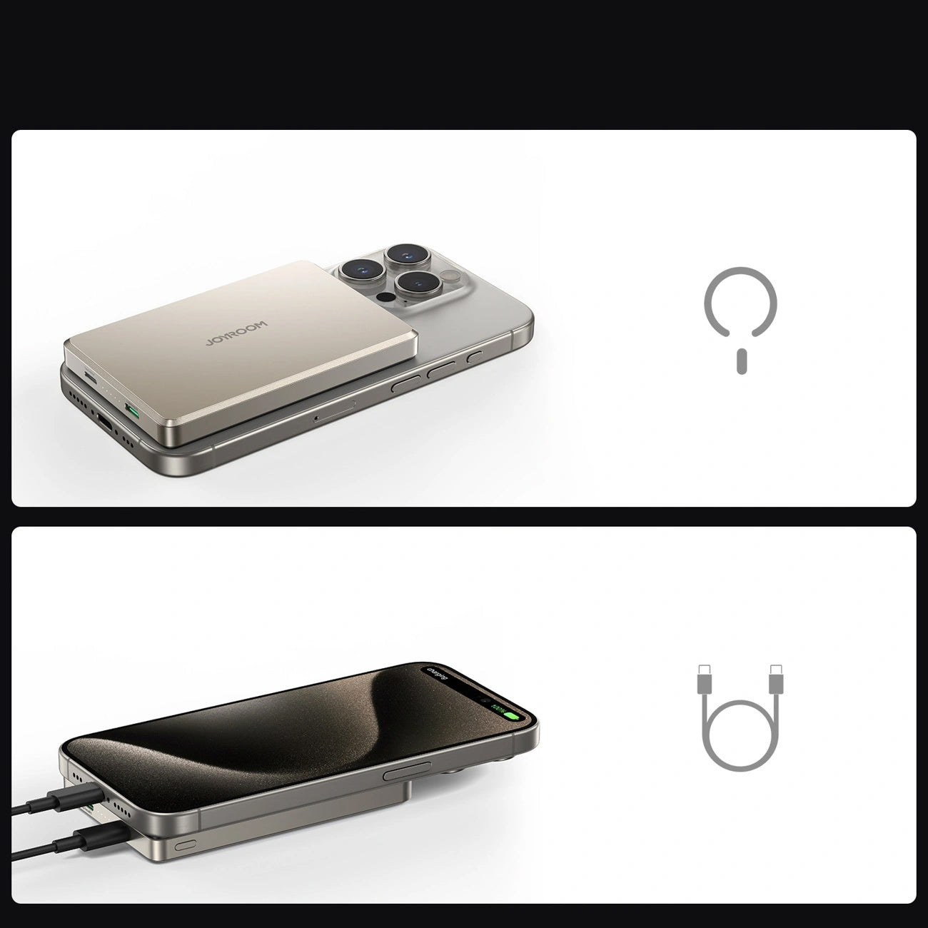 Bezprzewodowy powerbank Joyroom JR-PBM08 Pro, 10000mAh, 22.5W, PD + FQI, 1 x QI - 2 x USB-C, Beżowy