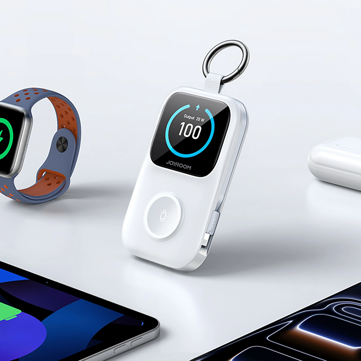 Bezprzewodowy powerbank Joyroom JR-W19, 5000mAh, 20W, QC + PD, 1 x Lightning - 1 x QI - 2 x USB-C, biały
