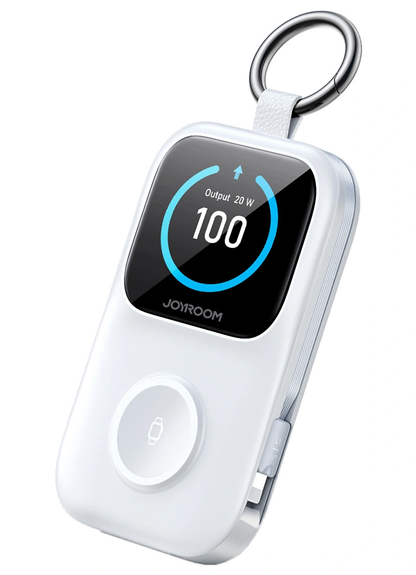 Bezprzewodowy powerbank Joyroom JR-W19, 5000mAh, 20W, QC + PD, 1 x Lightning - 1 x QI - 2 x USB-C, biały