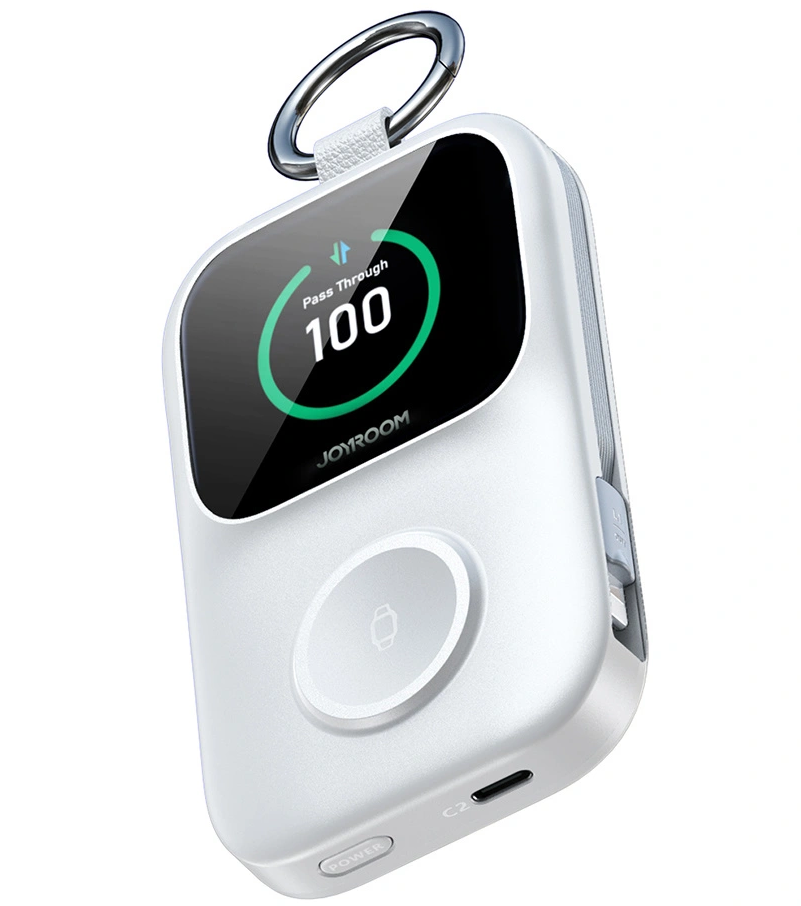 Bezprzewodowy powerbank Joyroom JR-W19, 5000mAh, 20W, QC + PD, 1 x Lightning - 1 x QI - 2 x USB-C, biały