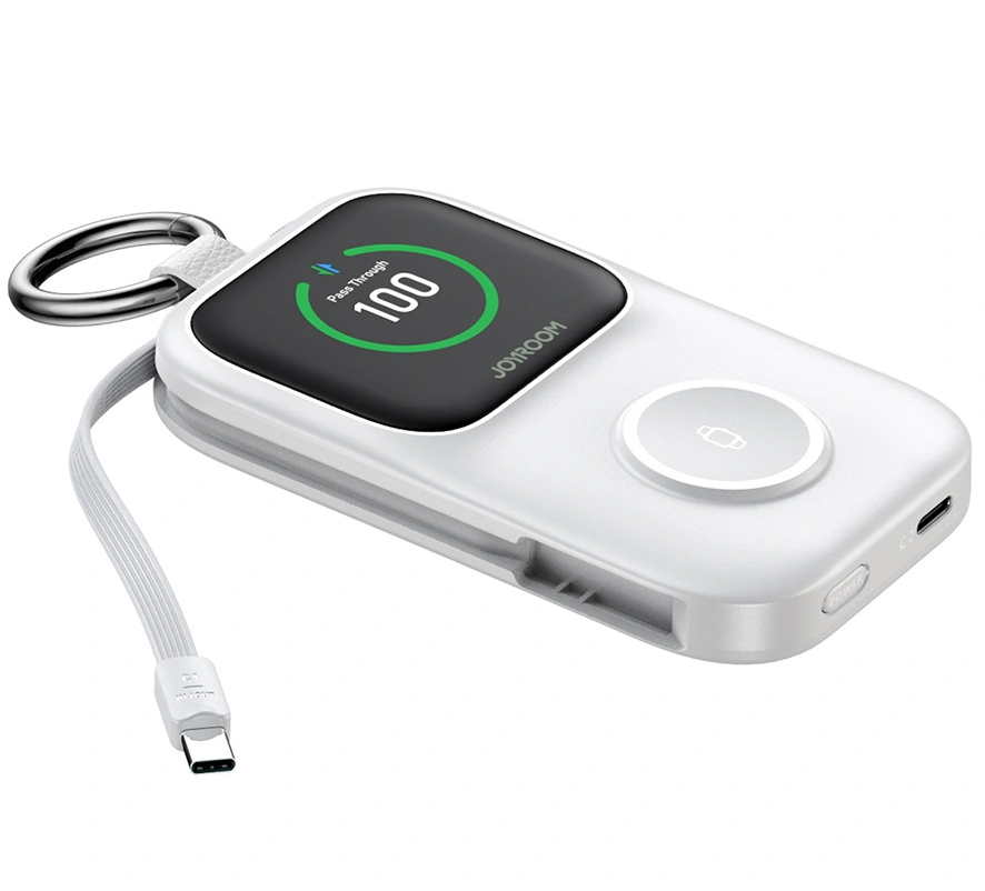 Bezprzewodowy powerbank Joyroom JR-W19, 5000mAh, 20W, QC + PD, 1 x Lightning - 1 x QI - 2 x USB-C, biały