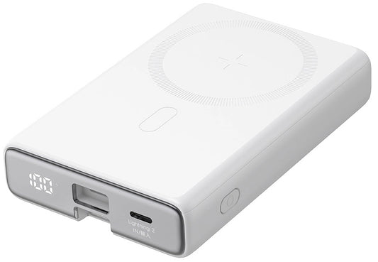 Zewnętrzna bateria bezprzewodowa Joyroom JR-PBM01, 10000mAh, 20W, QC + PD + FQI, 1 x Lightning - 1 x QI - 1 x USB-C, Biała