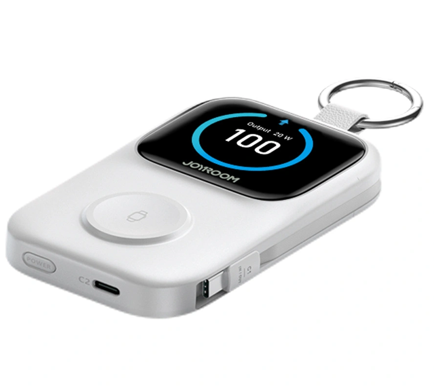 Bezprzewodowy powerbank Joyroom JR-W19, 5000mAh, 20W, QC + PD, 1 x Lightning - 1 x QI - 2 x USB-C, biały