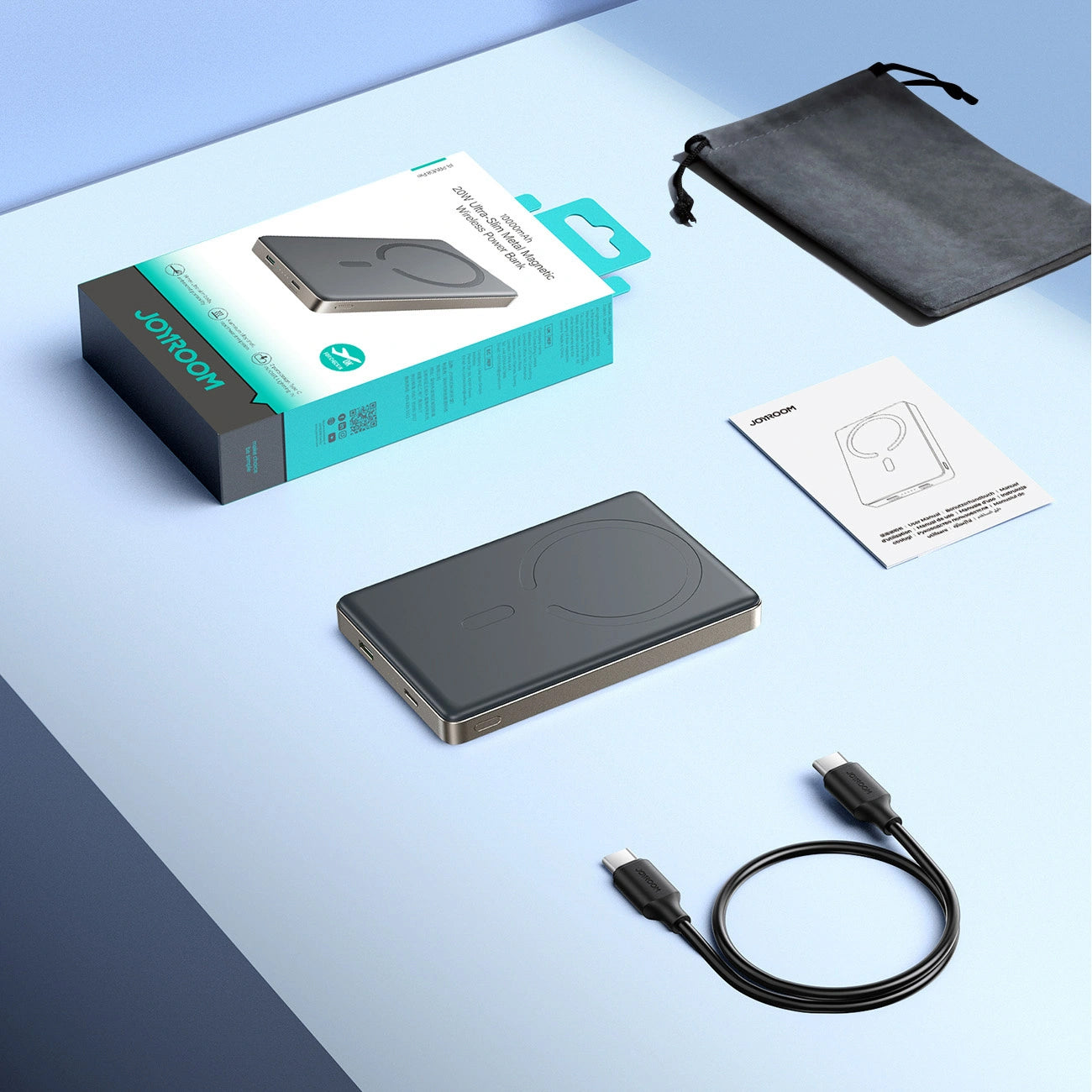 Bezprzewodowy powerbank Joyroom JR-PBM08 Pro, 10000mAh, 22.5W, PD + FQI, 1 x QI - 2 x USB-C, Beżowy