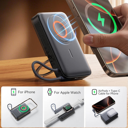 Joyroom JR-PBM02 Wireless External Battery, 10000mAh, 22.5W, PD + FQI, 1 x QI - 2 x USB-C, Black