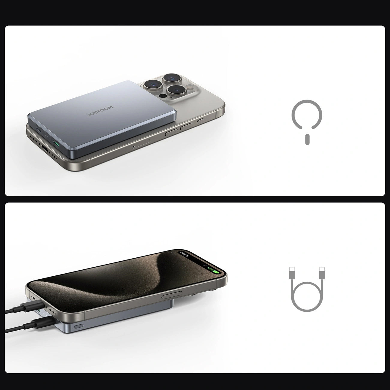 Bezprzewodowy powerbank Joyroom JR-PBM08 Pro, 10000mAh, 22,5W, PD + FQI, 1 x QI - 2 x USB-C, Szary