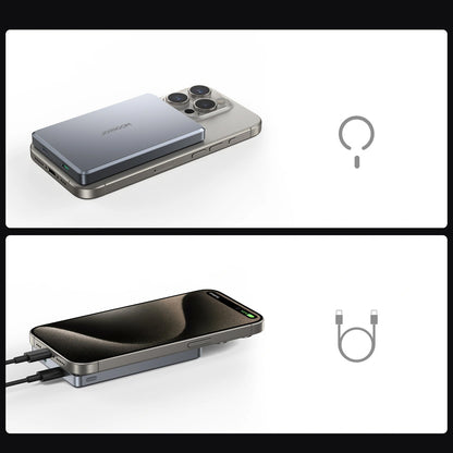 Bezprzewodowy powerbank Joyroom JR-PBM08 Pro, 10000mAh, 22,5W, PD + FQI, 1 x QI - 2 x USB-C, Szary