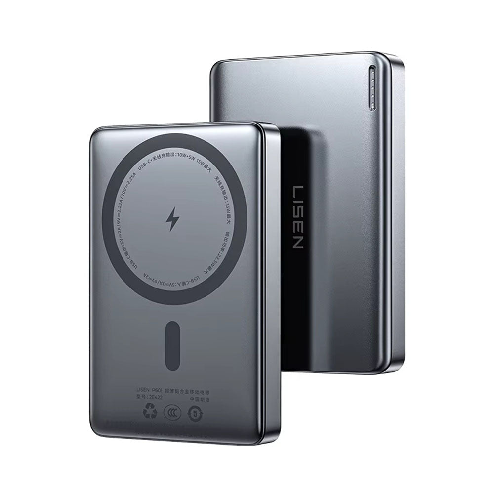 Bezprzewodowy powerbank Lisen L601 Pro, 10000mAh, 27W, PD + FQI, 1 x QI - 1 x USB-C, Szary YL0325100009