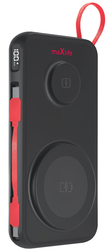 Zewnętrzna bateria bezprzewodowa MaXlife MXPB-08, 10000mAh, 22.5W, QC + PD + FQI + QI, 1 x USB-A - 1 x USB-C - 2 x QI, Czarna