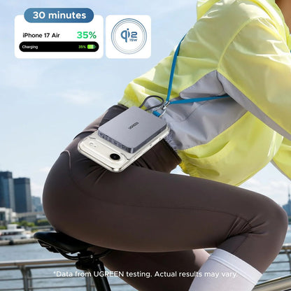 Bezprzewodowy powerbank UGREEN PB570 (75982B), 10000 mAh, 30 W, PD + FQI, 1 × Qi – 2 × USB-C, szary
