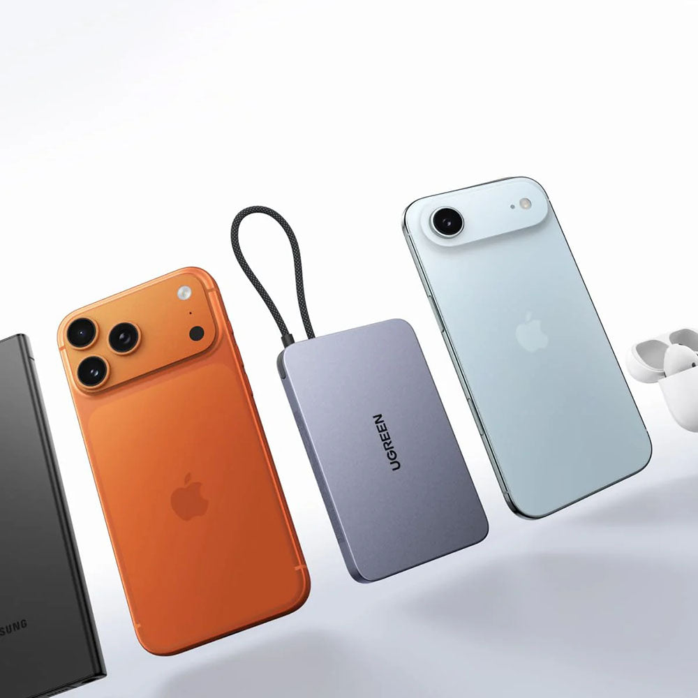 Bezprzewodowy powerbank UGREEN PB570 (75982B), 10000 mAh, 30 W, PD + FQI, 1 × Qi – 2 × USB-C, szary