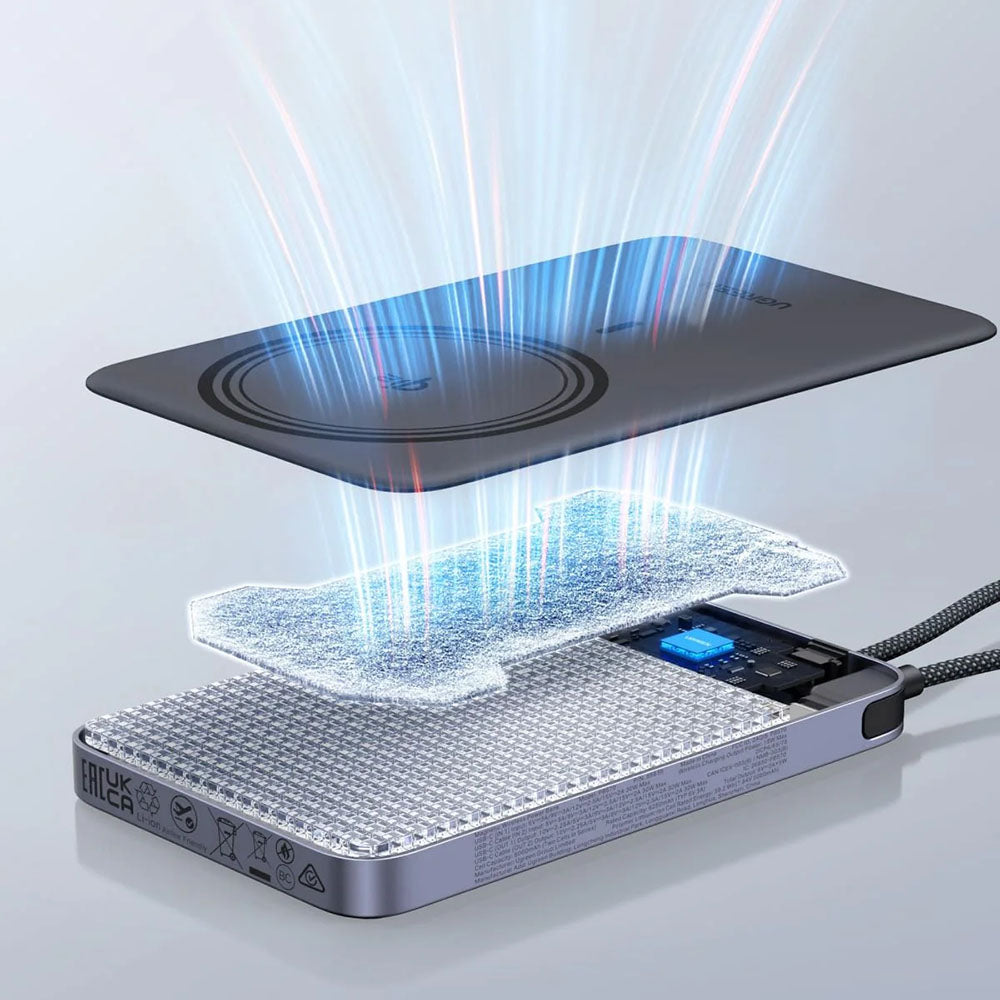 Bezprzewodowy powerbank UGREEN PB570 (75982B), 10000 mAh, 30 W, PD + FQI, 1 × Qi – 2 × USB-C, szary