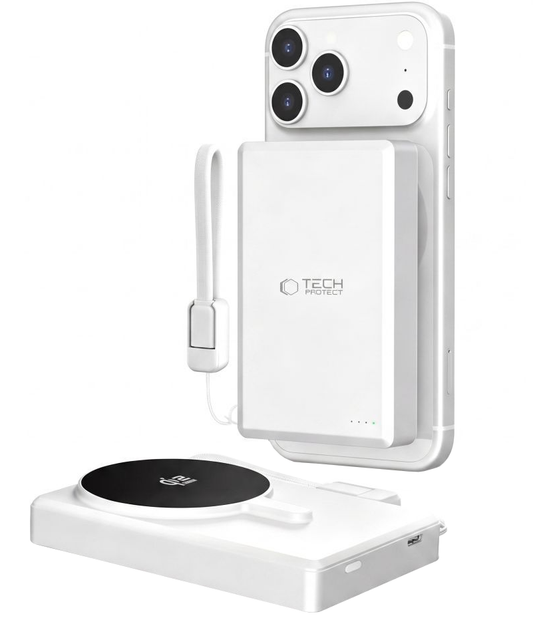 Bezprzewodowy powerbank Tech-Protect PB40 LifeMag, 10000mAh, 25W, PD + FQI, 1 x QI - 1 x USB-C, Srebrny