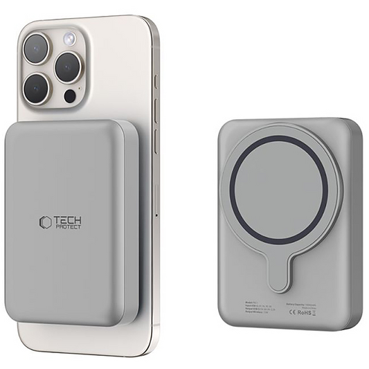 Bezprzewodowy powerbank Tech-Protect PB11 LifeMag, 10000mAh, 15W, PD + FQI, 1 x QI - 1 x USB-C, Szary, Ponownie zapakowany