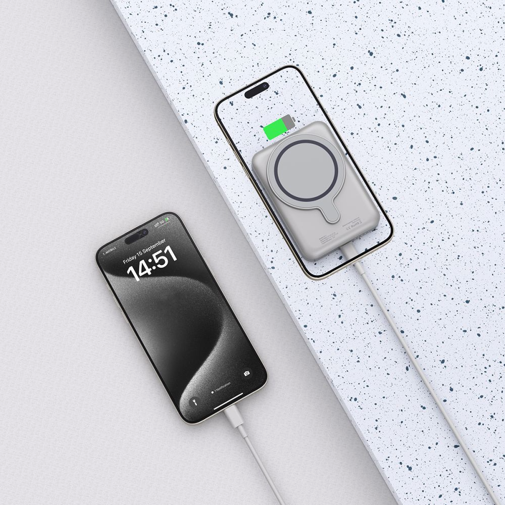 Bezprzewodowy powerbank Tech-Protect PB11 LifeMag, 10000mAh, 15W, PD + FQI, 1 x QI - 1 x USB-C, Szary, Ponownie zapakowany