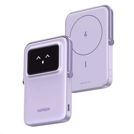 Zewnętrzna bateria bezprzewodowa UGREEN PB571 Uno, 5000mAh, 20W, PD + FQI, 1 x QI - 1 x USB-C, Fioletowa