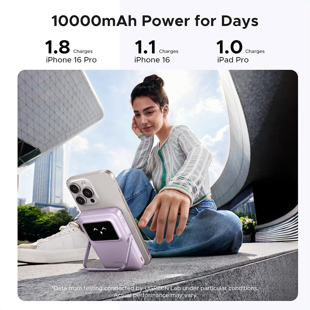 Zewnętrzna bateria bezprzewodowa UGREEN PB764 Uno, 10000mAh, 20W, PD + FQI, 1 x QI - 1 x USB-C, Szara