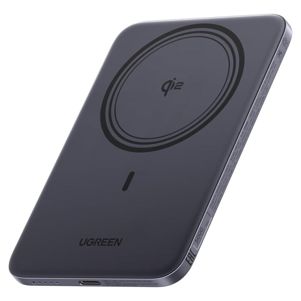 Bezprzewodowy powerbank UGREEN PB580 (75984B), 5000mAh, 15W, PD + FQI, 1 x QI - 1 x USB-C, Szary