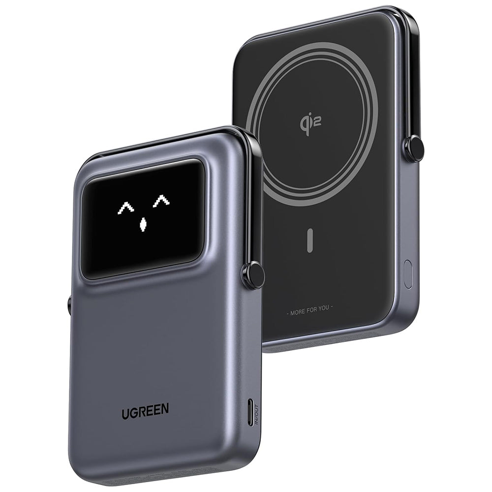 Zewnętrzna bateria bezprzewodowa UGREEN PB764 Uno, 10000mAh, 20W, PD + FQI, 1 x QI - 1 x USB-C, Szara