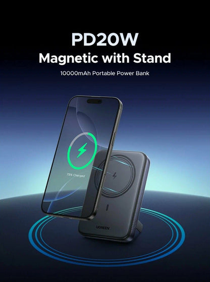 UGREEN PB562 Wireless External Battery, 10000mAh, 20W, PD + FQI, 1 x QI - 1 x USB-C, Black