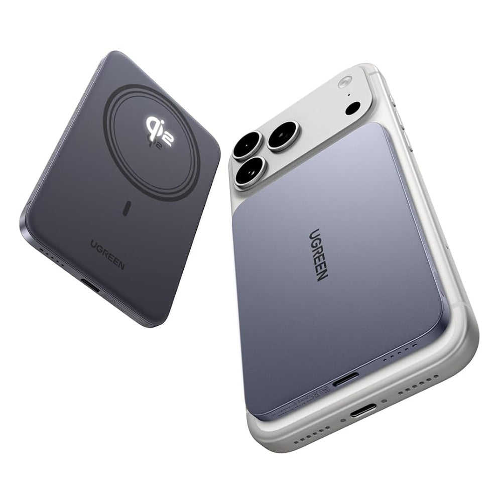 Bezprzewodowy powerbank UGREEN PB580 (75984B), 5000mAh, 15W, PD + FQI, 1 x QI - 1 x USB-C, Szary