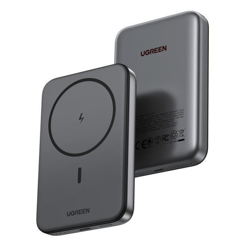 Zewnętrzna bateria bezprzewodowa UGREEN PB561, 10000mAh, 20W, PD + FQI, 1 x QI - 1 x USB-C, Czarna