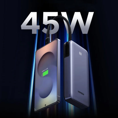 Zewnętrzna bateria UGREEN PB536 (55988B), 20000mAh, 45W, QC + PD, 1 x USB-A - 2 x USB-C, Szara