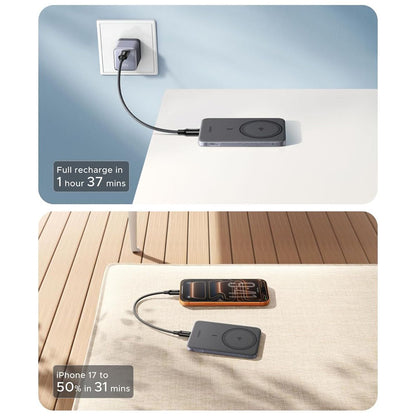 Bezprzewodowy powerbank UGREEN PB580 (75984B), 5000mAh, 15W, PD + FQI, 1 x QI - 1 x USB-C, Szary