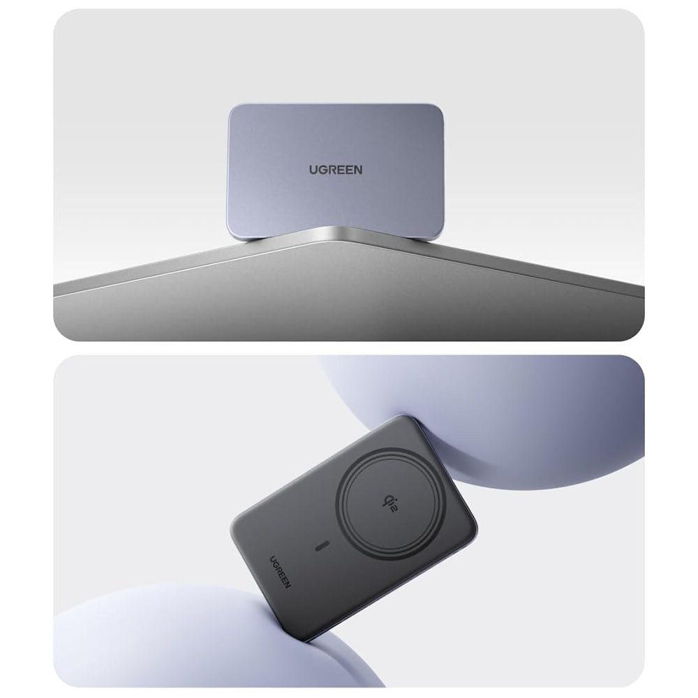 Bezprzewodowy powerbank UGREEN PB580 (75984B), 5000mAh, 15W, PD + FQI, 1 x QI - 1 x USB-C, Szary